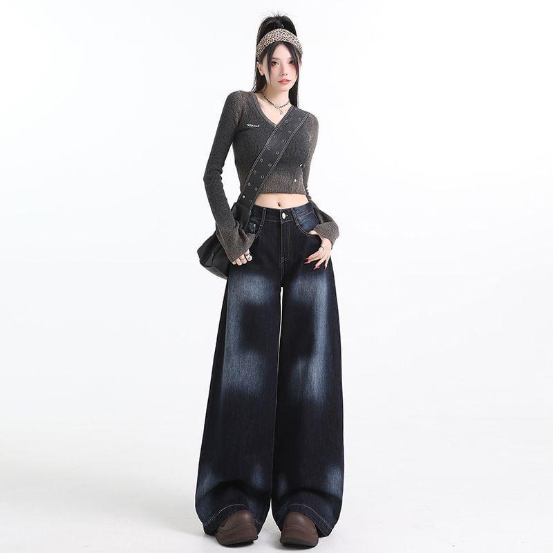 Mid Rise Patterned Wide Leg Jeans (Various Designs) Product Image