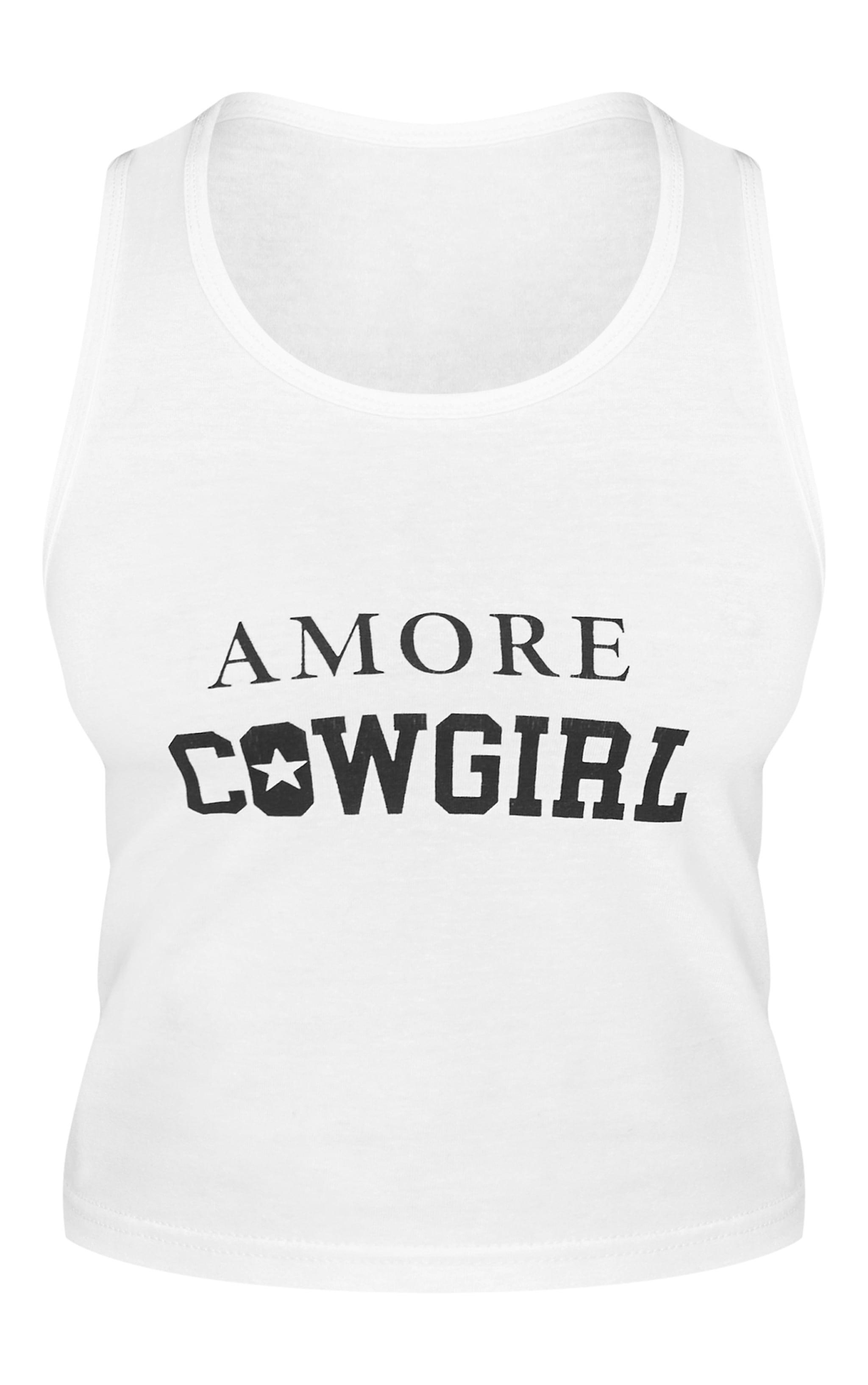 Petite White Amore Cowgirl Racer Crop Top Product Image