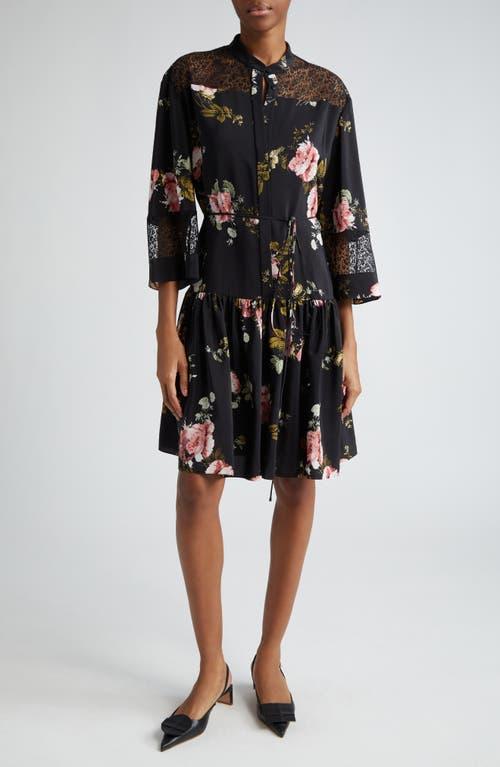 Erdem Lace Inset Floral Tiered Silk Dress Product Image