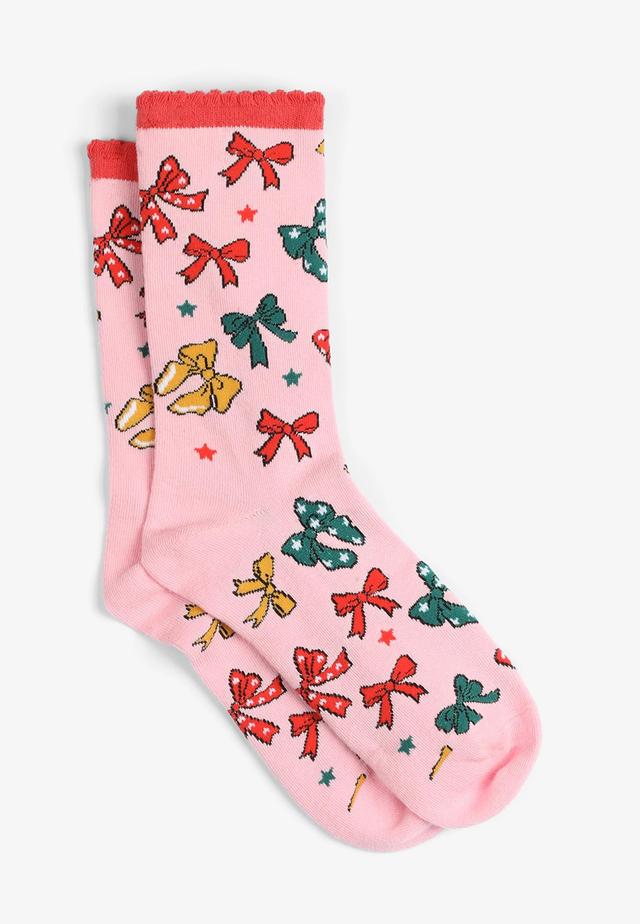 Maurices Womens Colorful Holiday Bow Ruffle Trim Crew Socks Pink Size One Size Product Image