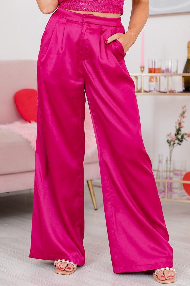 So Easy To Love Pink Satin Wide Leg Pants Product Image