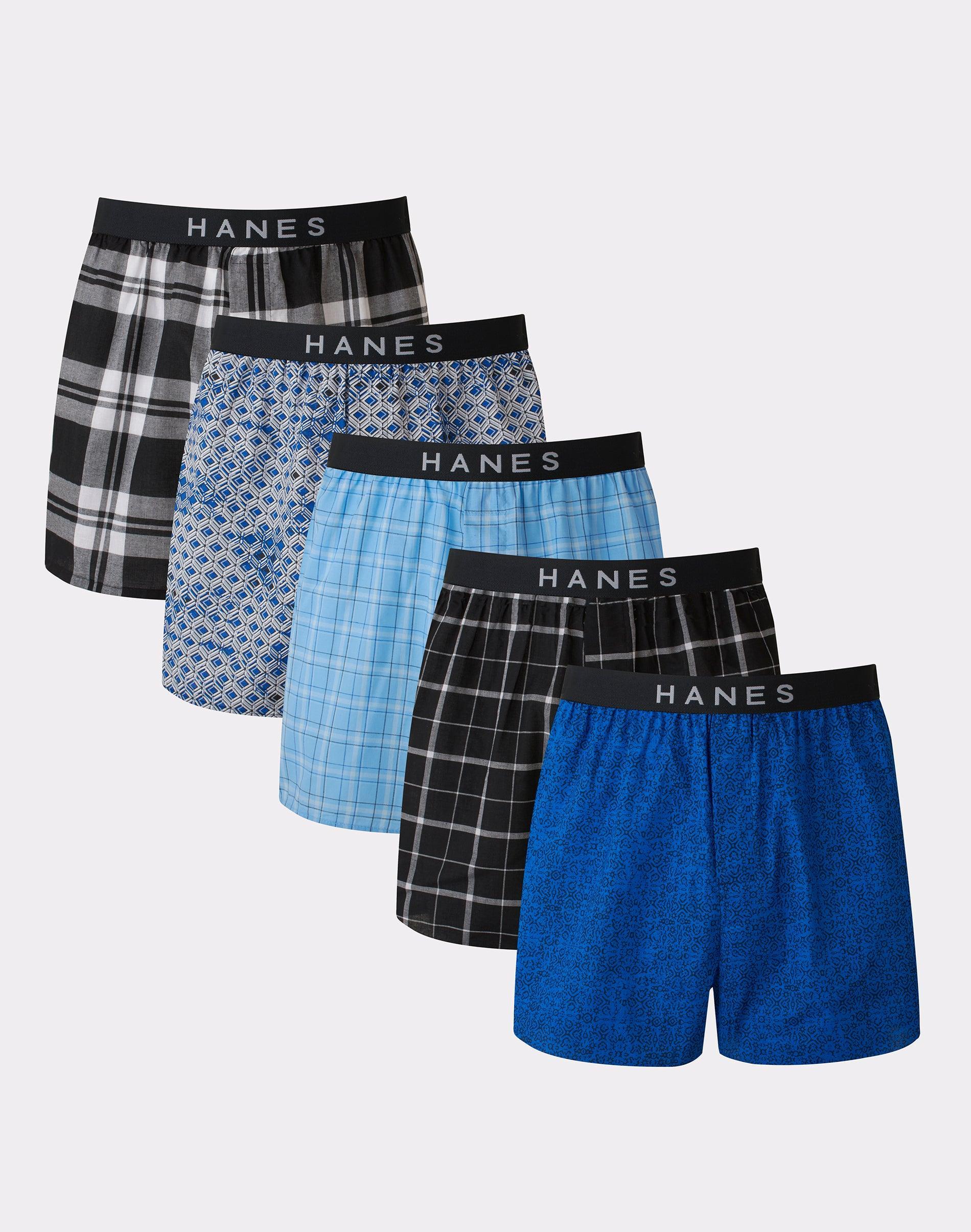 Mens Hanes Ultimate 5-pack Plaid Woven Boxers Blue Product Image