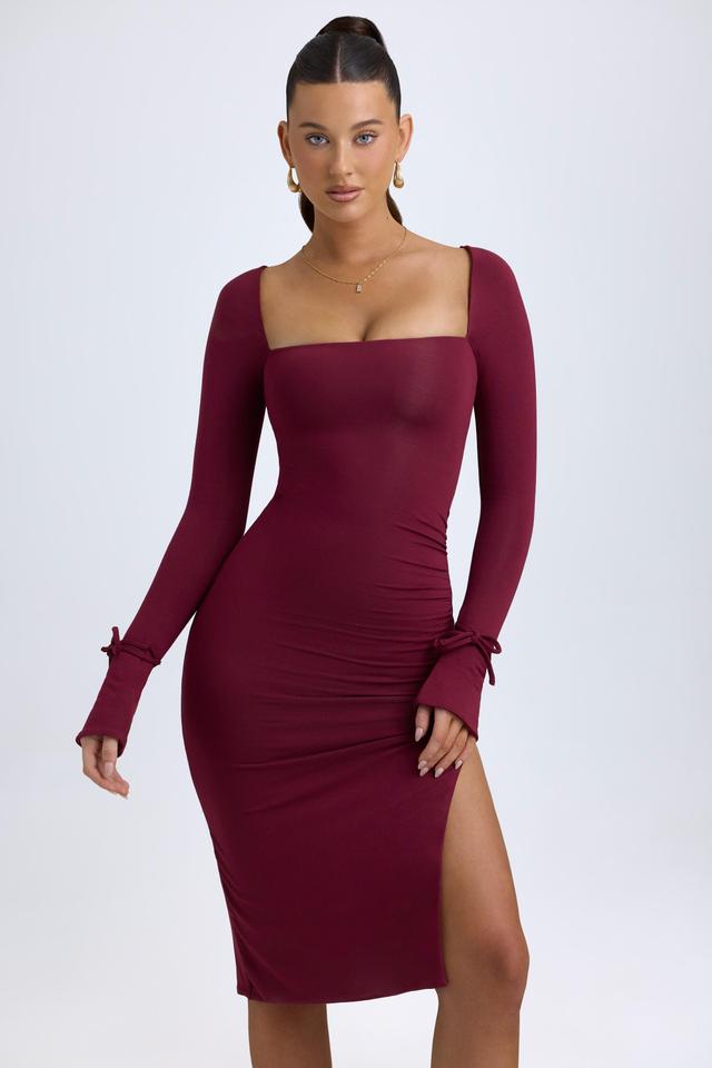 Modal Square-Neck Midi Dress in Wine Red Product Image