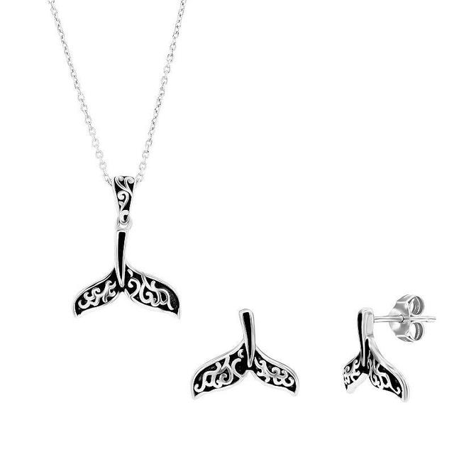 Argento Bella Sterling Silver Oxidized Whale Tale Earrings & Necklace Set, Womens Product Image