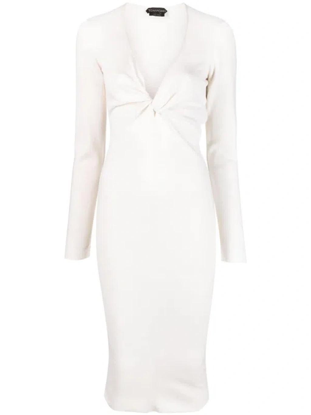 TOM FORD V-neck Knitted Dress In Neutrals Product Image