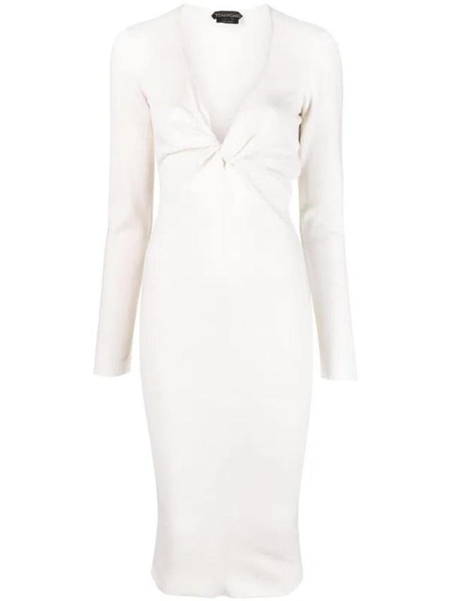 TOM FORD V-neck Knitted Dress In Neutrals Product Image