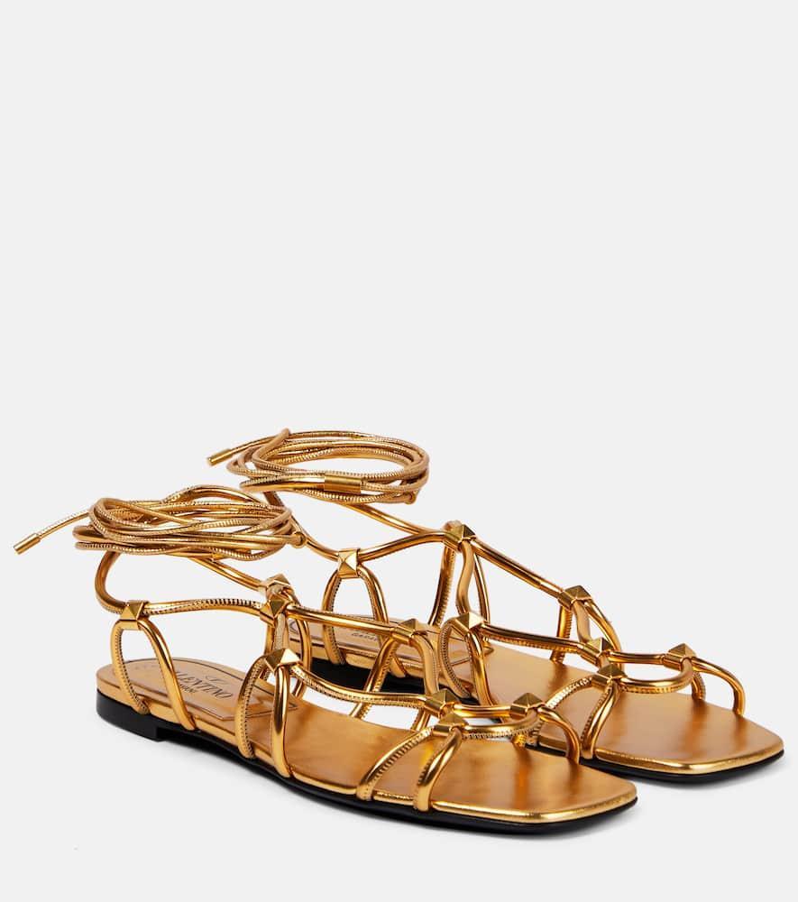 Rockstud Net Lace-up Sandals In Antique Brass Product Image