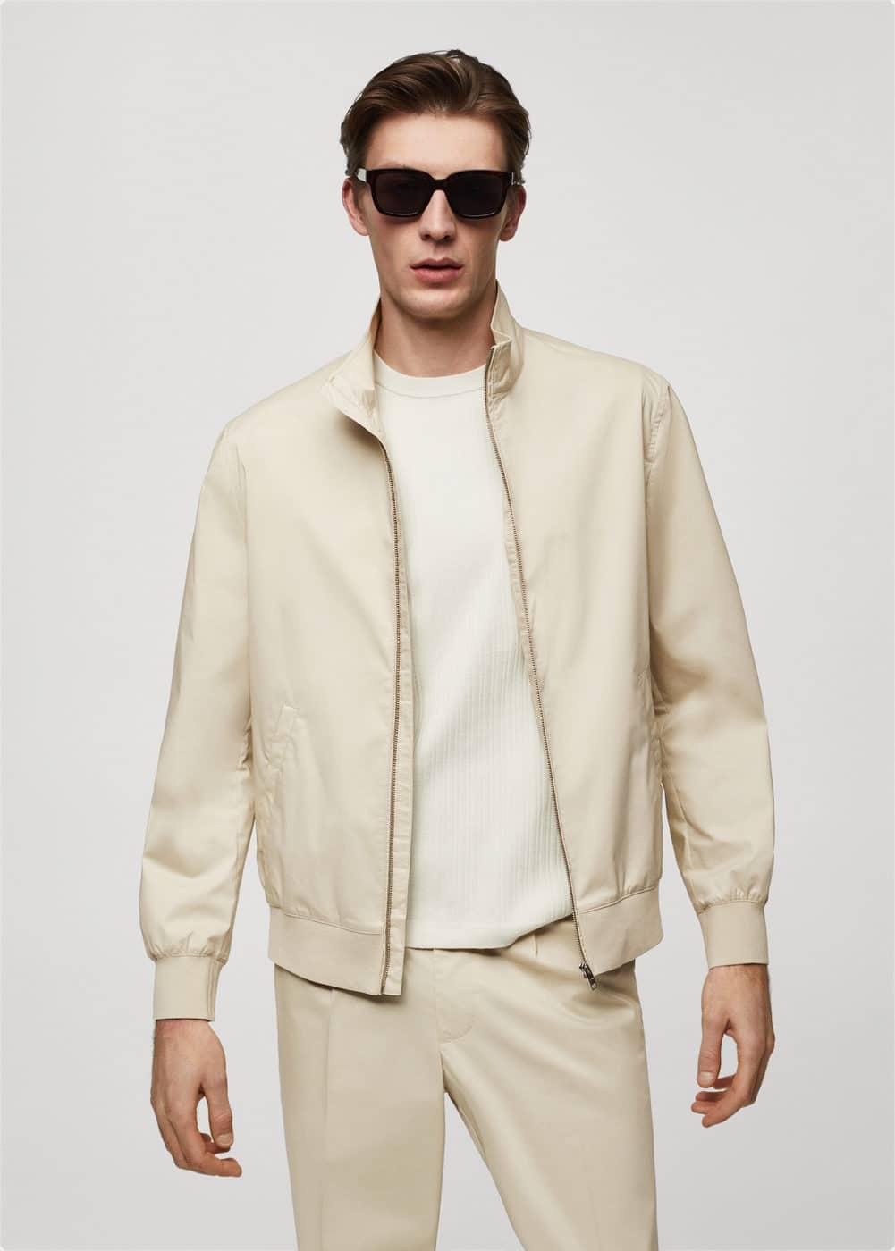 MANGO MAN - Stretch cotton jacket with zipper sandMen Product Image