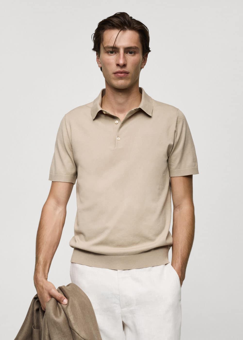 MANGO MAN - Fine-knit polo shirt beigeMen Product Image