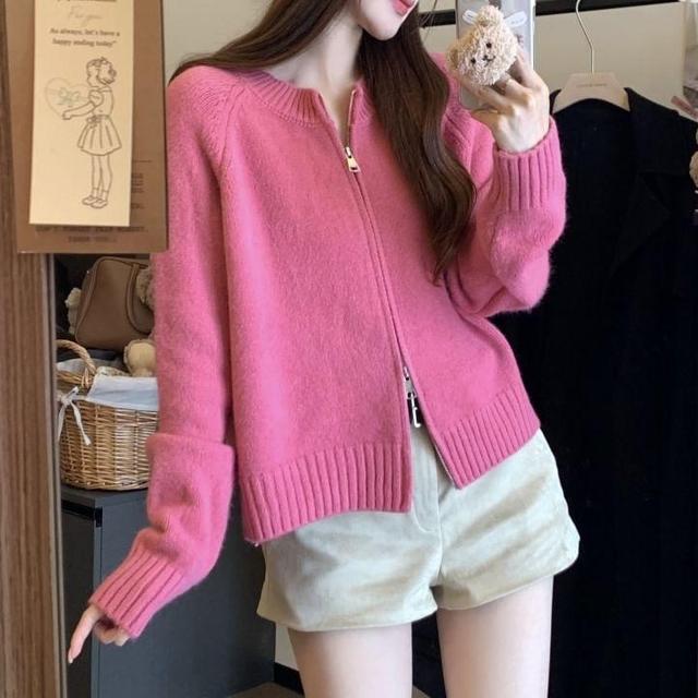 Plain Zip-Up Cardigan Product Image