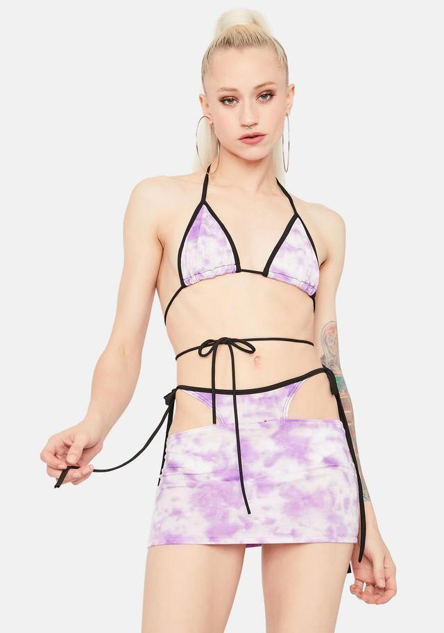 Triangle Bra Top & Thong Skirt Set - Purple Product Image