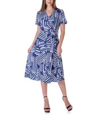 Print Short Sleeve Tie Waist Midi Dress Product Image