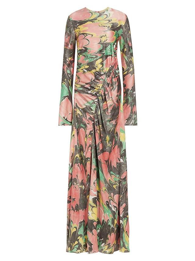 Womens Floral Silk Charmeuse Draped Gown Product Image