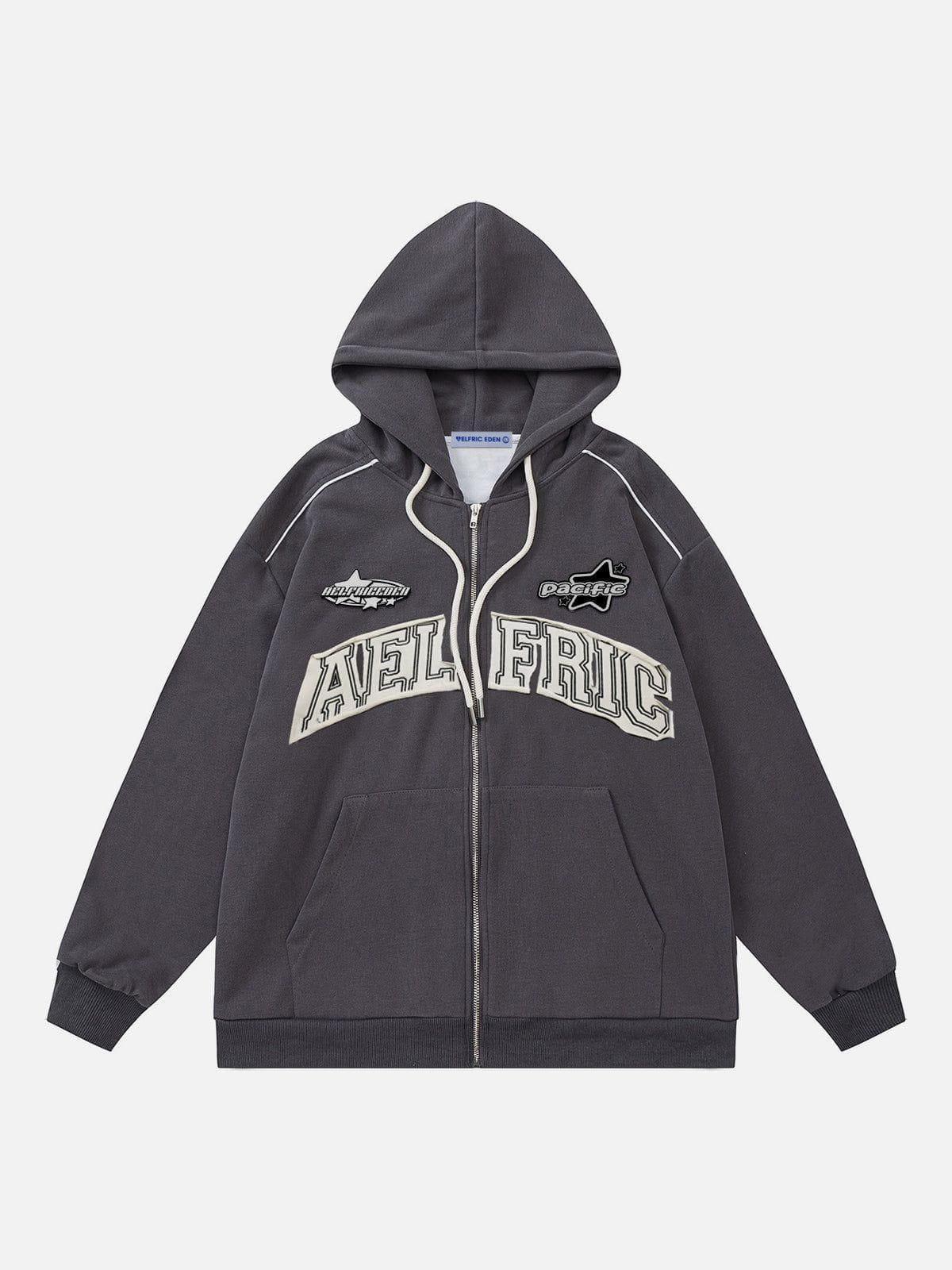 Aelfric Eden Embroidered Star Letter Zip Up Hoodie Product Image