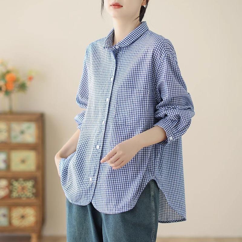 Long Sleeve Collared Plaid Button Down Shirt Product Image