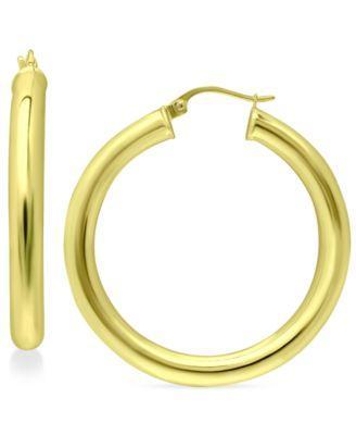 Aleure Precioso Sterling Silver Tube Hoop Earrings, Womens Gold Tone Product Image