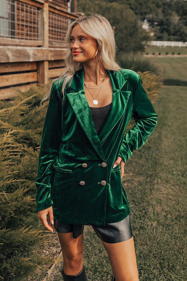 Luxe Lane Velvet Blazer In Hunter Green Product Image