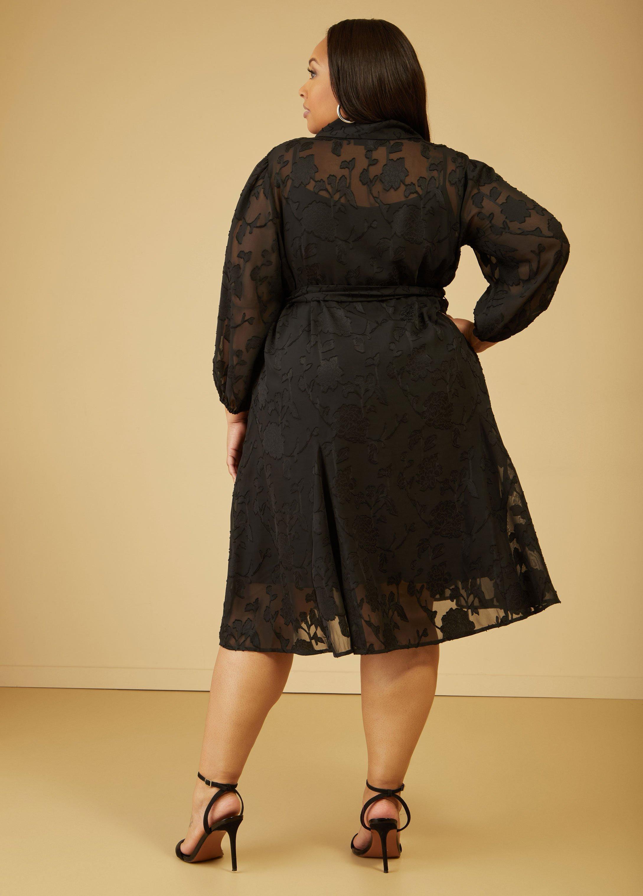 Plus Size Textured Floral Shirtdress Ashley Stewart Product Image