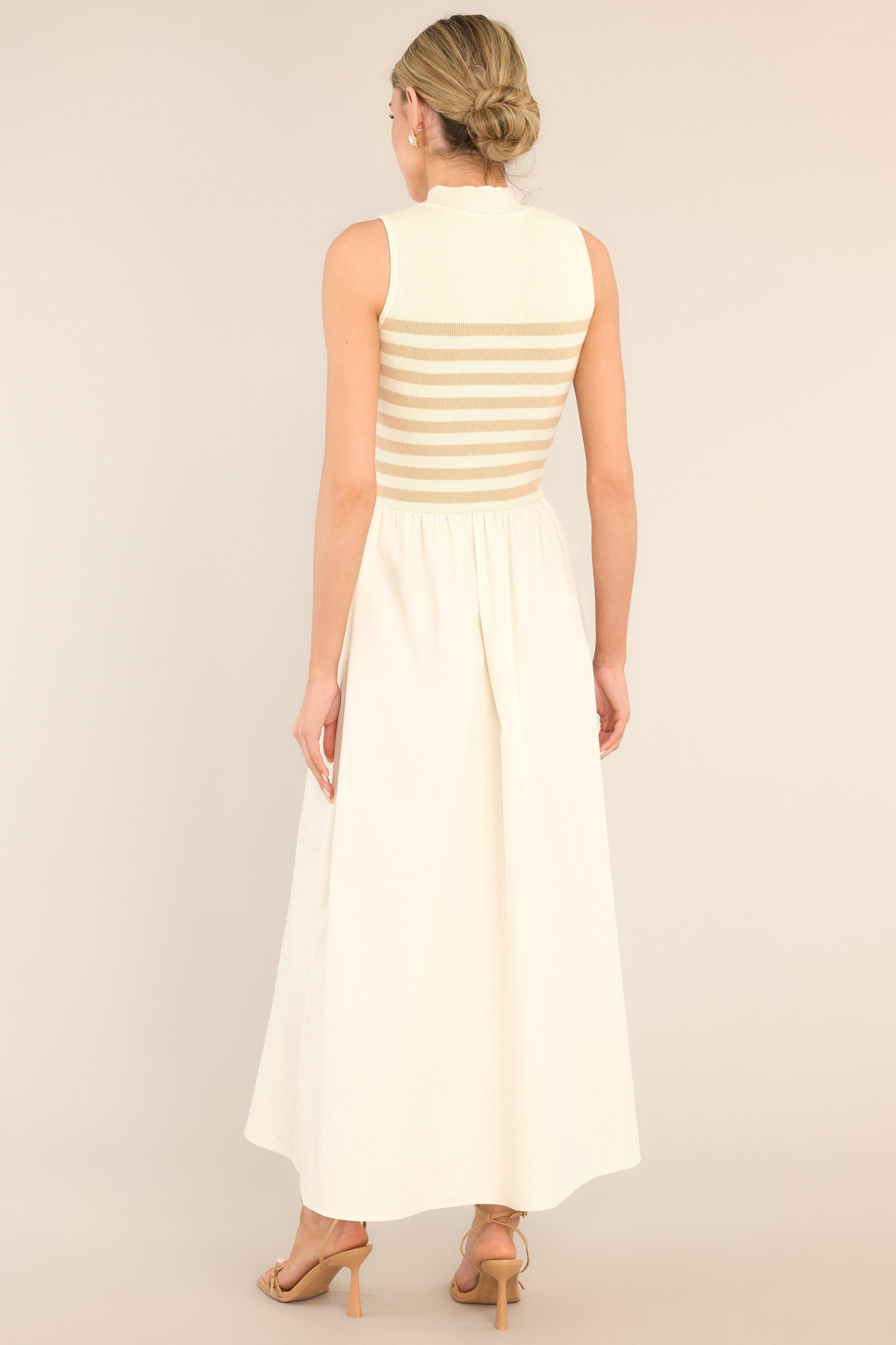 Timeless Treasures Tan & White Sleeveless Striped Maxi Dress Product Image