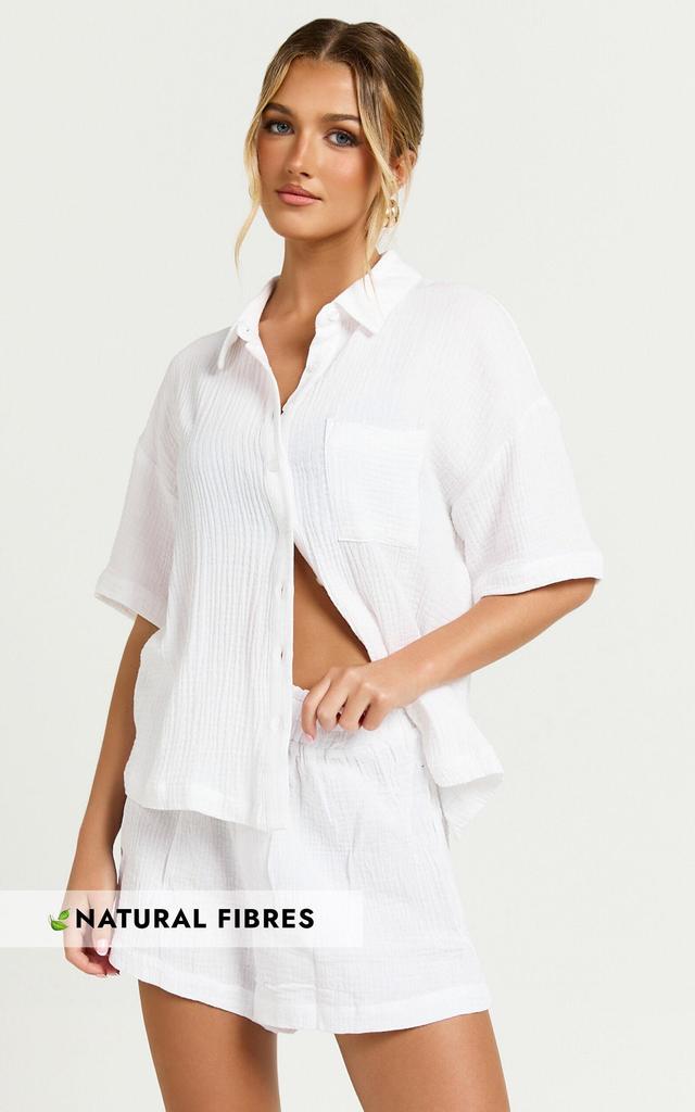 Donita Top - Button Up Shirt Top in White Product Image