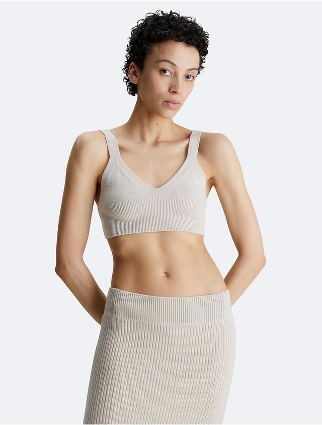 Calvin Klein Women's Ribbed Wool Bralette - Neutral - XL Product Image