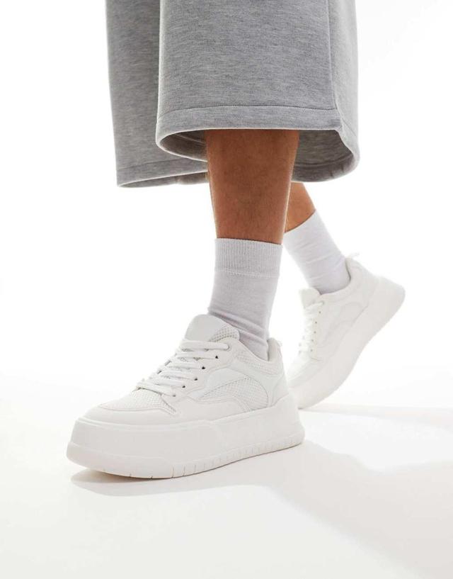 ASOS DESIGN lace up sneakers in white with chunky sole Product Image