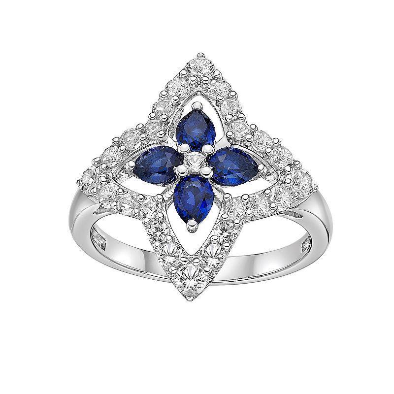 Gemminded Sterling Silver Lab-Created Sapphire & Lab-Created White Sapphire Star Ring, Womens Product Image