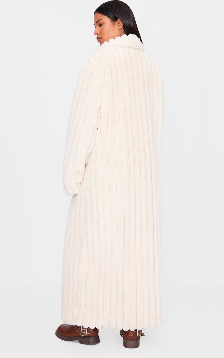 Tall Cream Faux Fur Rib Detail Maxi Coat Product Image