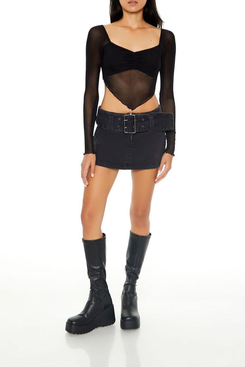 Mesh Long-Sleeve Crop Top | Forever 21 Product Image