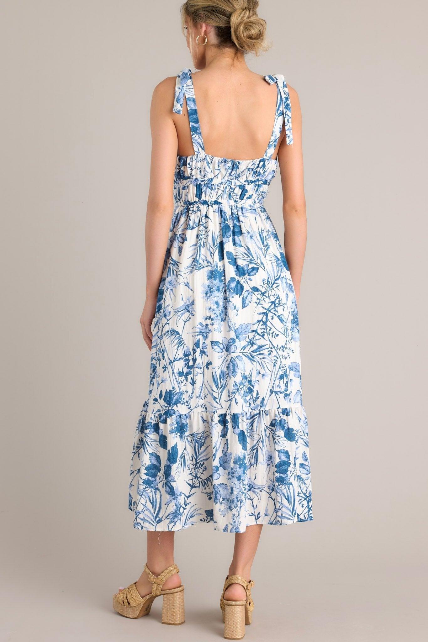 Meadow Muse White & Blue Floral Midi Dress Product Image