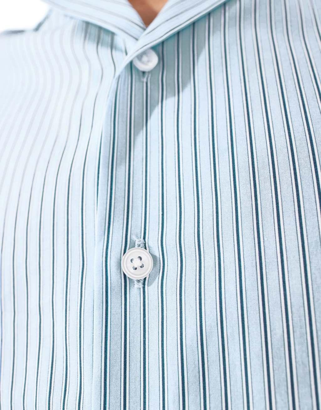 ASOS DESIGN relaxed boxy shirt with camp collar in blue stripe Product Image