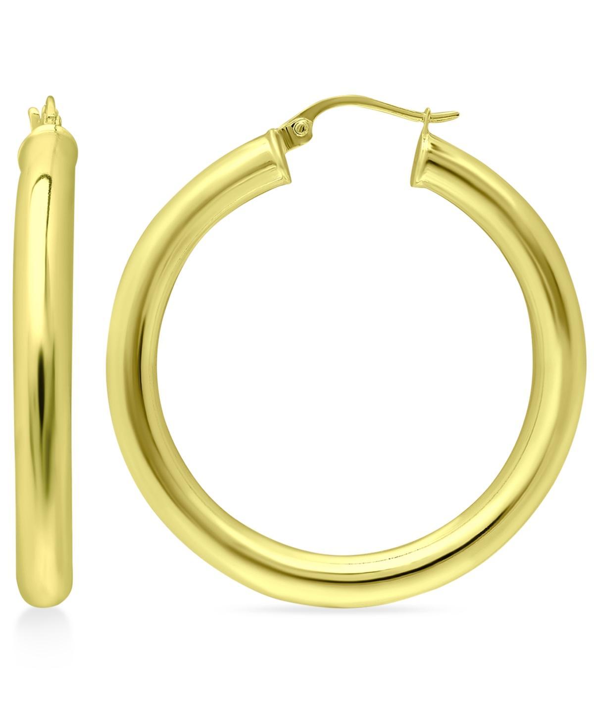 Aleure Precioso Sterling Silver Tube Hoop Earrings, Womens Gold Tone Product Image