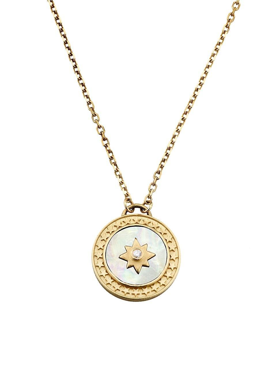 Womens Celestial 14K Yellow Gold, Mother-Of-Pearl, & Diamond Pendant Necklace Product Image