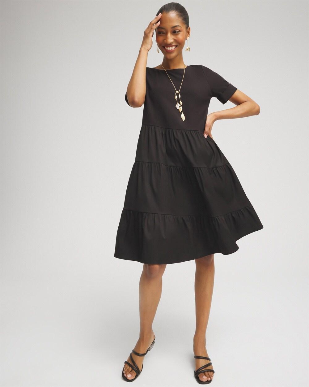 Asymmetrical Knit Woven Tiered Dress Product Image