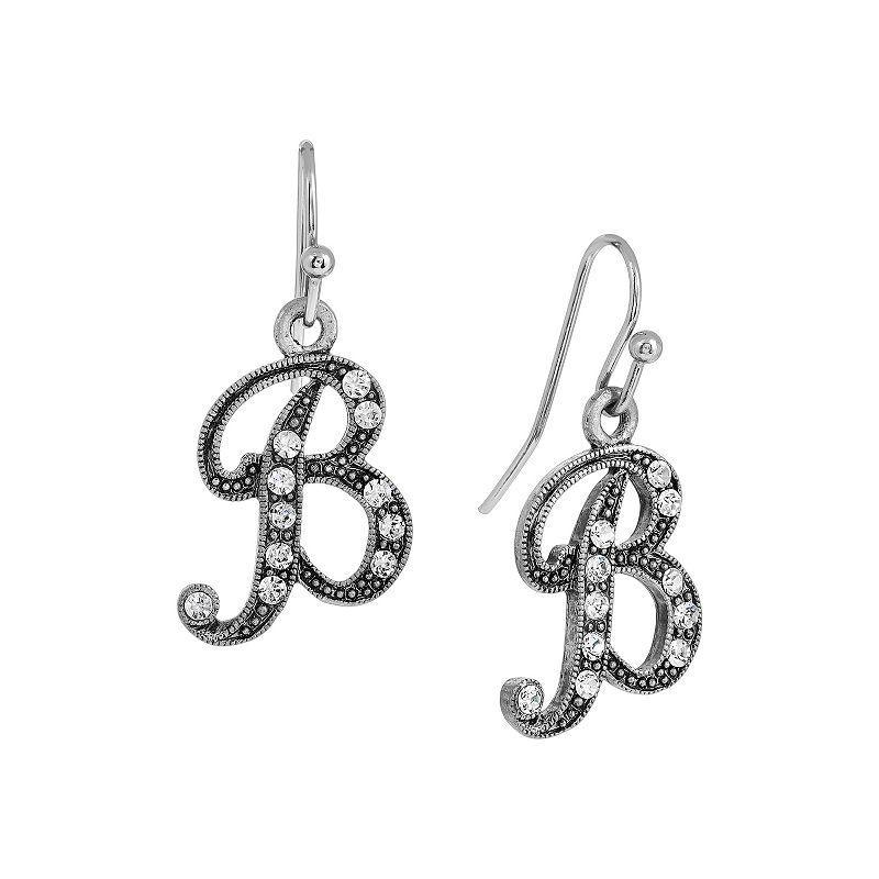 1928 Silver Tone Crystal Initial Drop Earrings, Womens, White Product Image