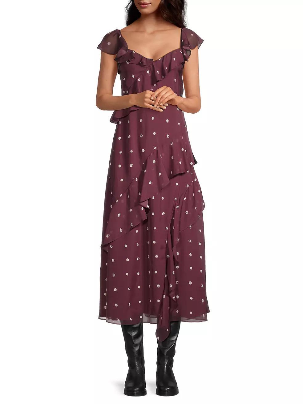 Paint Dot Silk Chiffon Midi-Dress Product Image