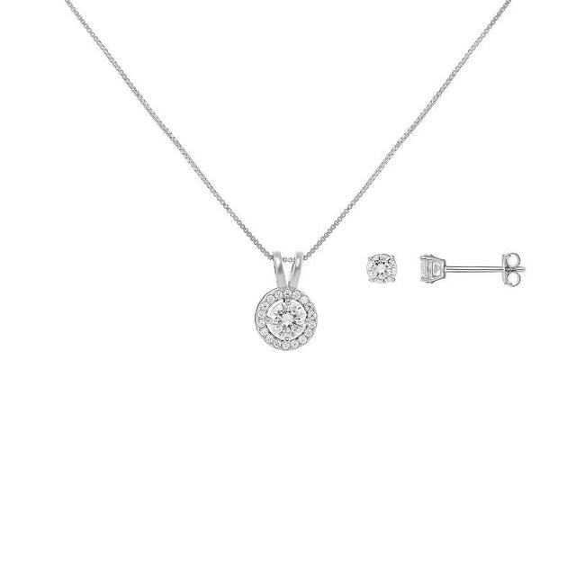 PRIMROSE Sterling Silver Cubic Zirconia Stud Earrings & Round Pendant Necklace Set, Womens Sterling Silver White Product Image