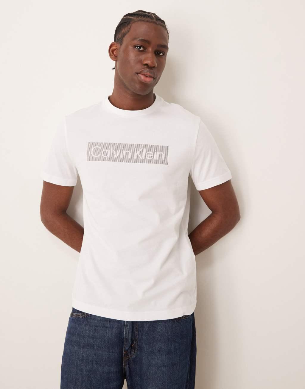 Calvin Klein box striped logo T-shirt in white Product Image