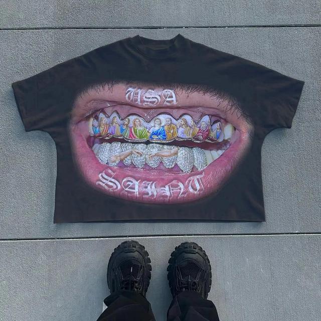 Saint Teeth Print Short Sleeve T-Shirt Product Image