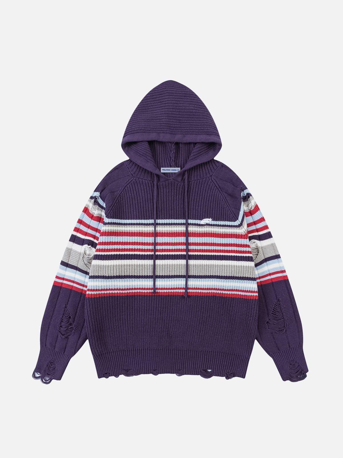 Aelfric Eden Distressed Stripe Knit Hoodie Product Image