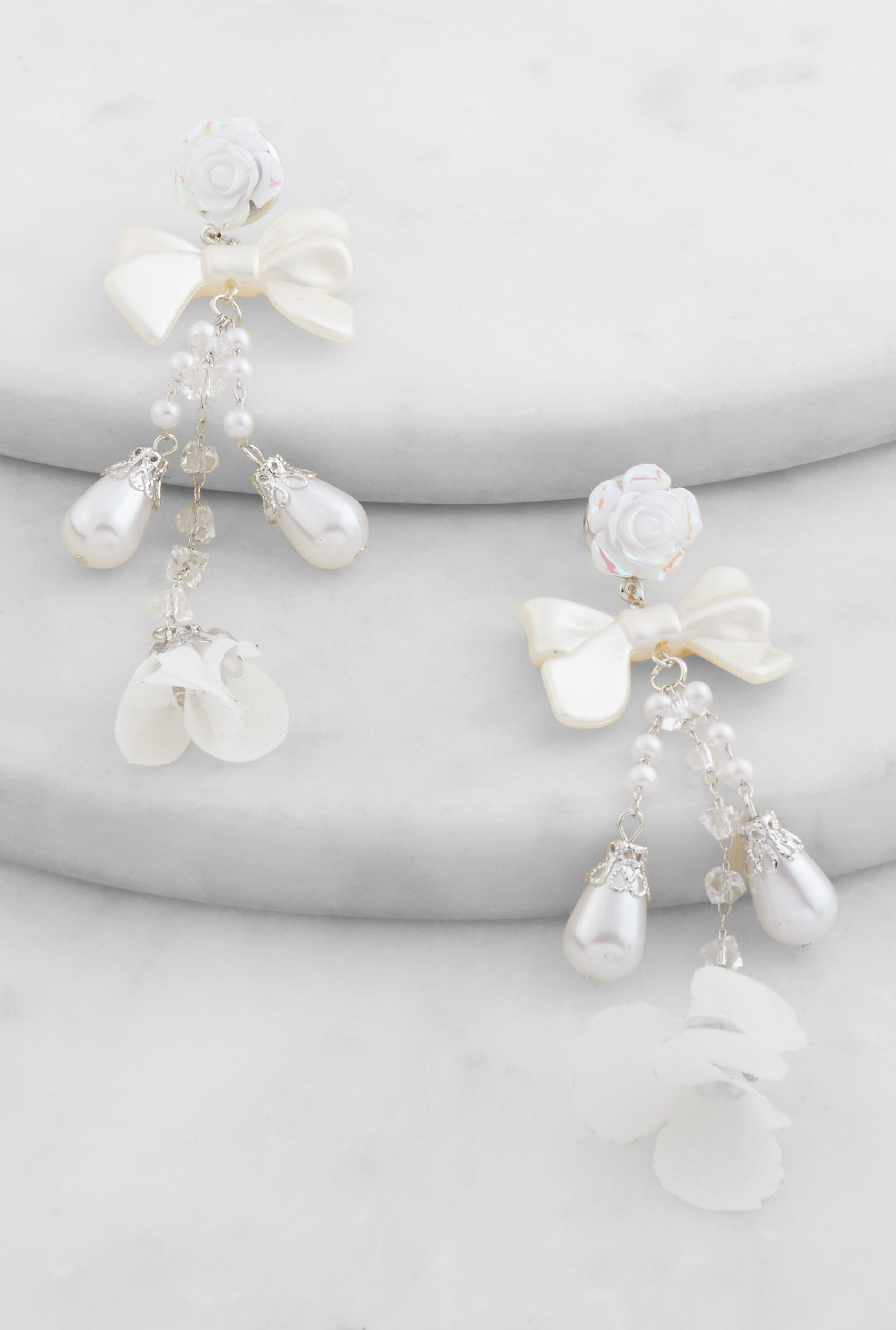 Faux Pearl  Bow Detail Drop Earrings Female Product Image