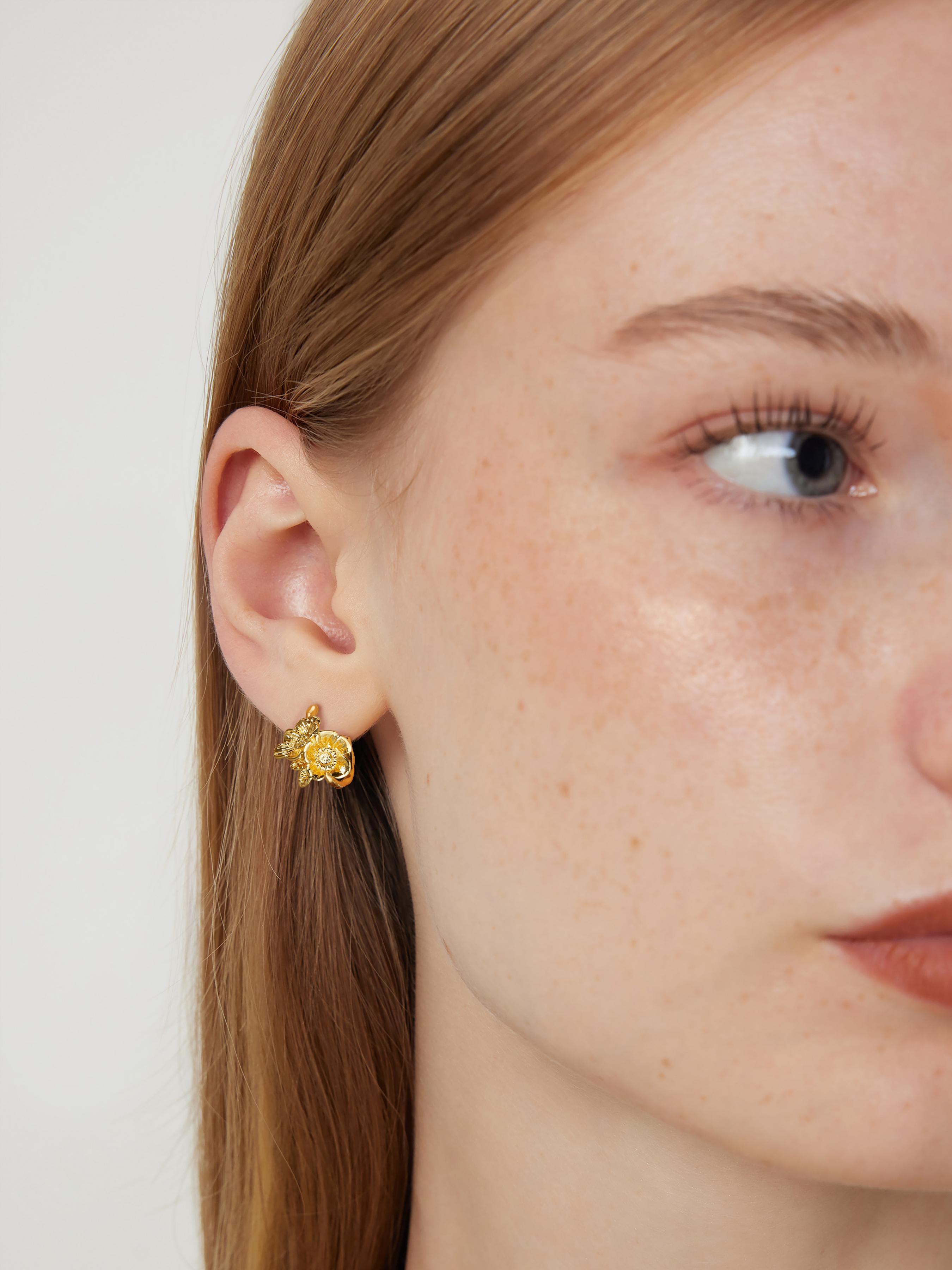 FLORAL GOLD TONE HOOP EARRINGS product image