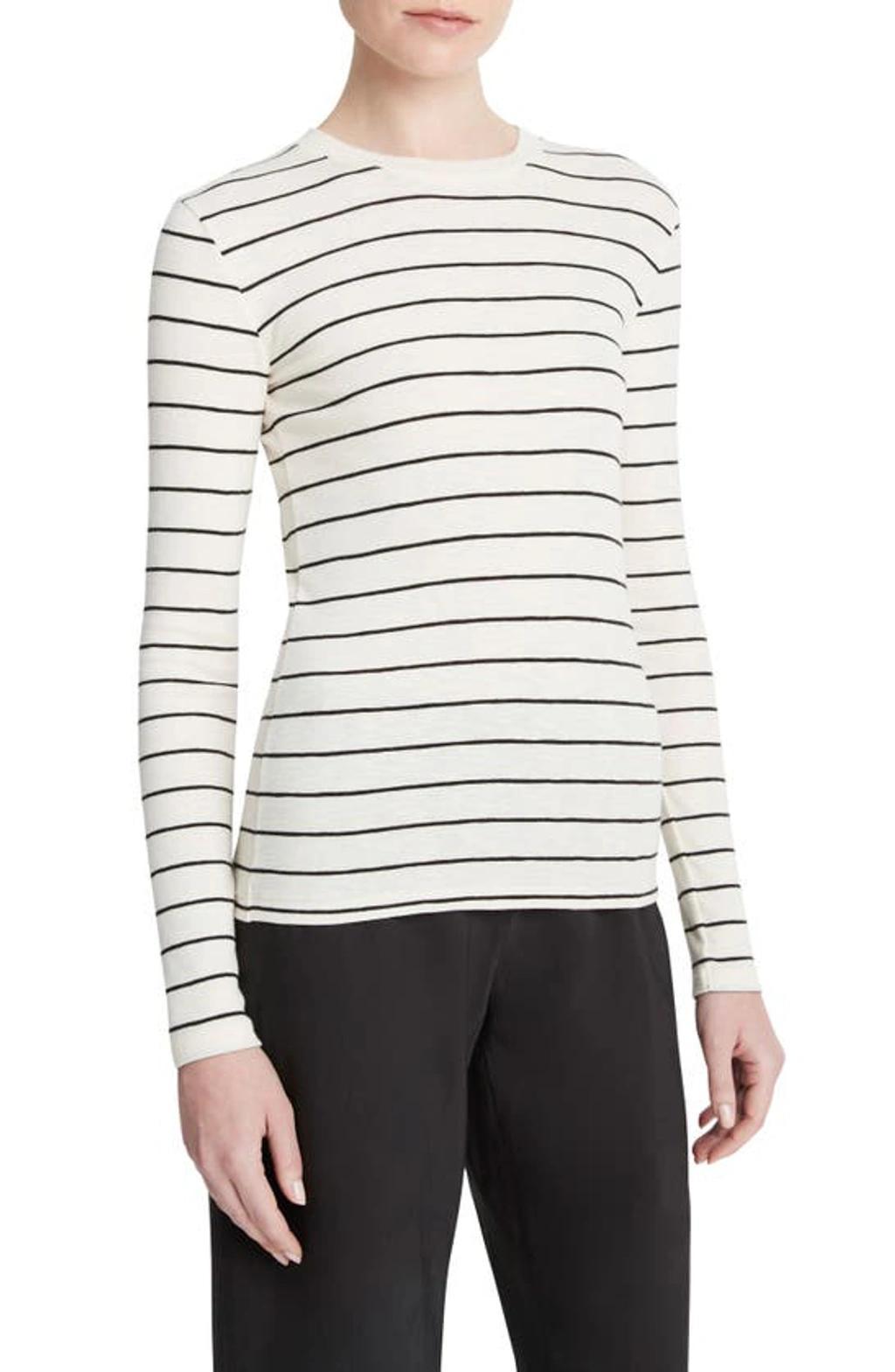 Striped Long Sleeve Crewneck Top In Black Combo product image