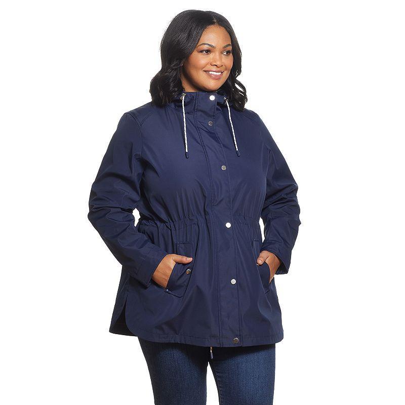 Plus Size Weathercast Hooded Nautical Anorak Jacket, Womens Med Blue Product Image