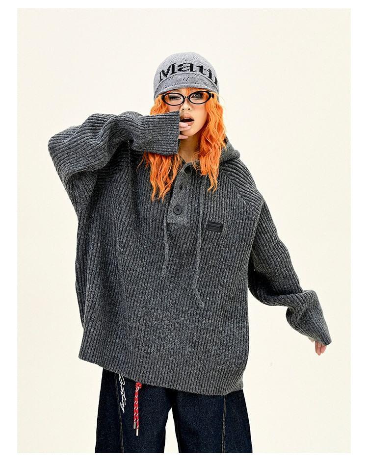 Drawstring Hooded Plain Oversizer Sweater Product Image