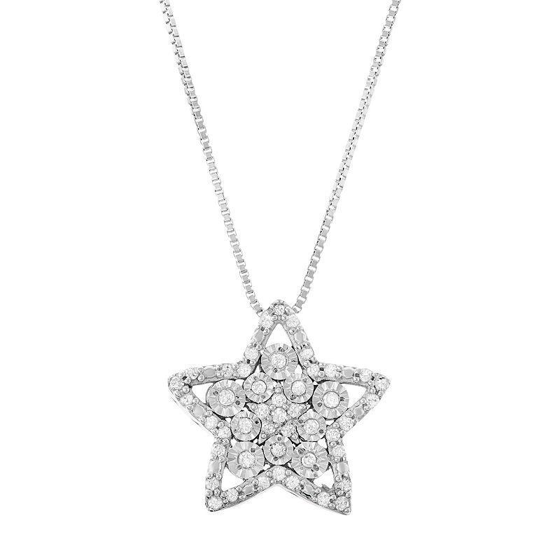 Sterling Silver 1/5 Carat T.W. Diamond Star Pendant Necklace, Womens White Product Image