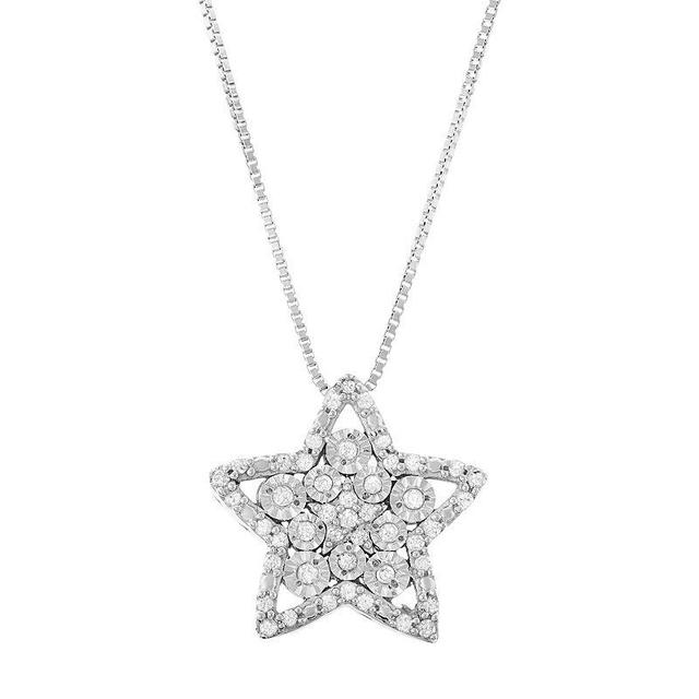 Sterling Silver 1/5 Carat T.W. Diamond Star Pendant Necklace, Womens White Product Image