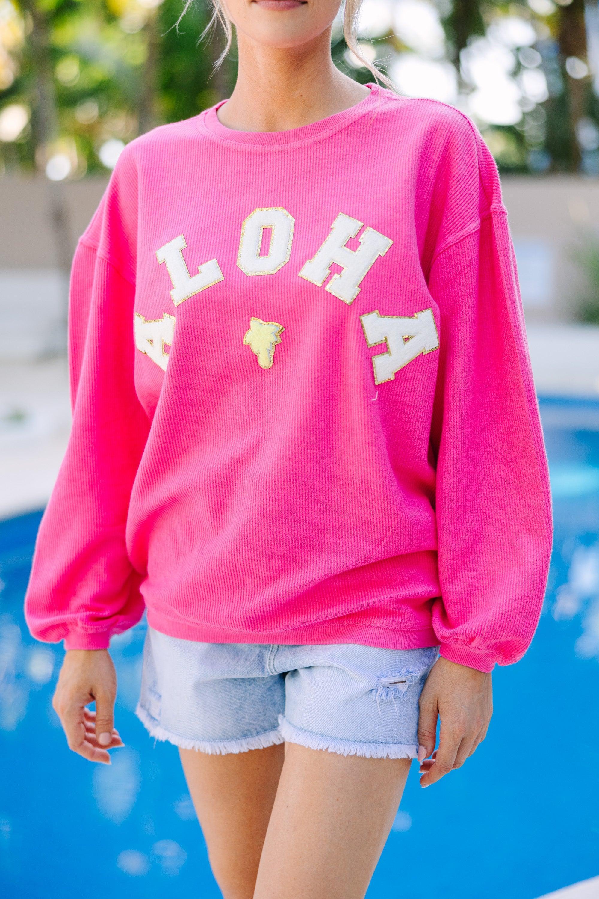 Aloha Fuchsia Pink Varsity Corded Sweatshirt Female Product Image