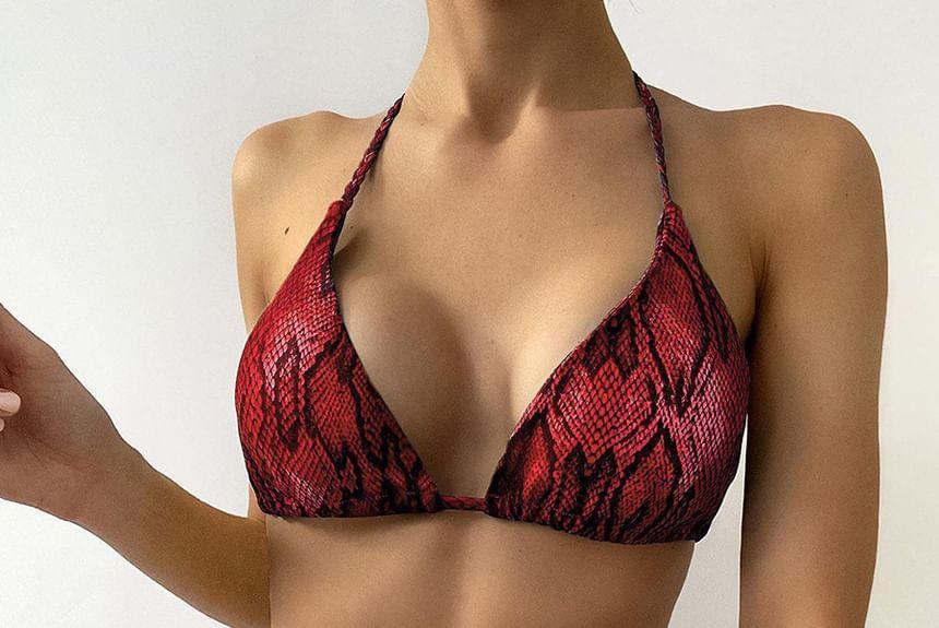 Halter Snakeskin Print Bikini Set Product Image