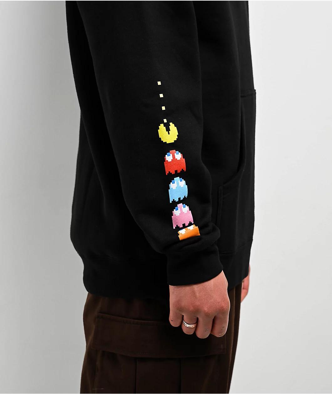 Girl x Pac-Man Ghost Sleeve Embroidered Black Hoodie Product Image